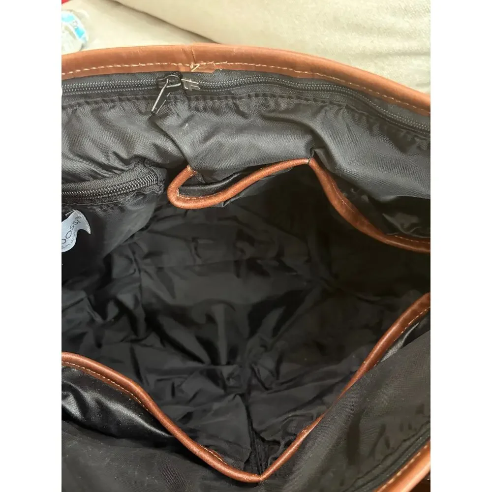 MiaBossi Diaper Bag - Black Polka Dot Canvas with Brown Leather Trim